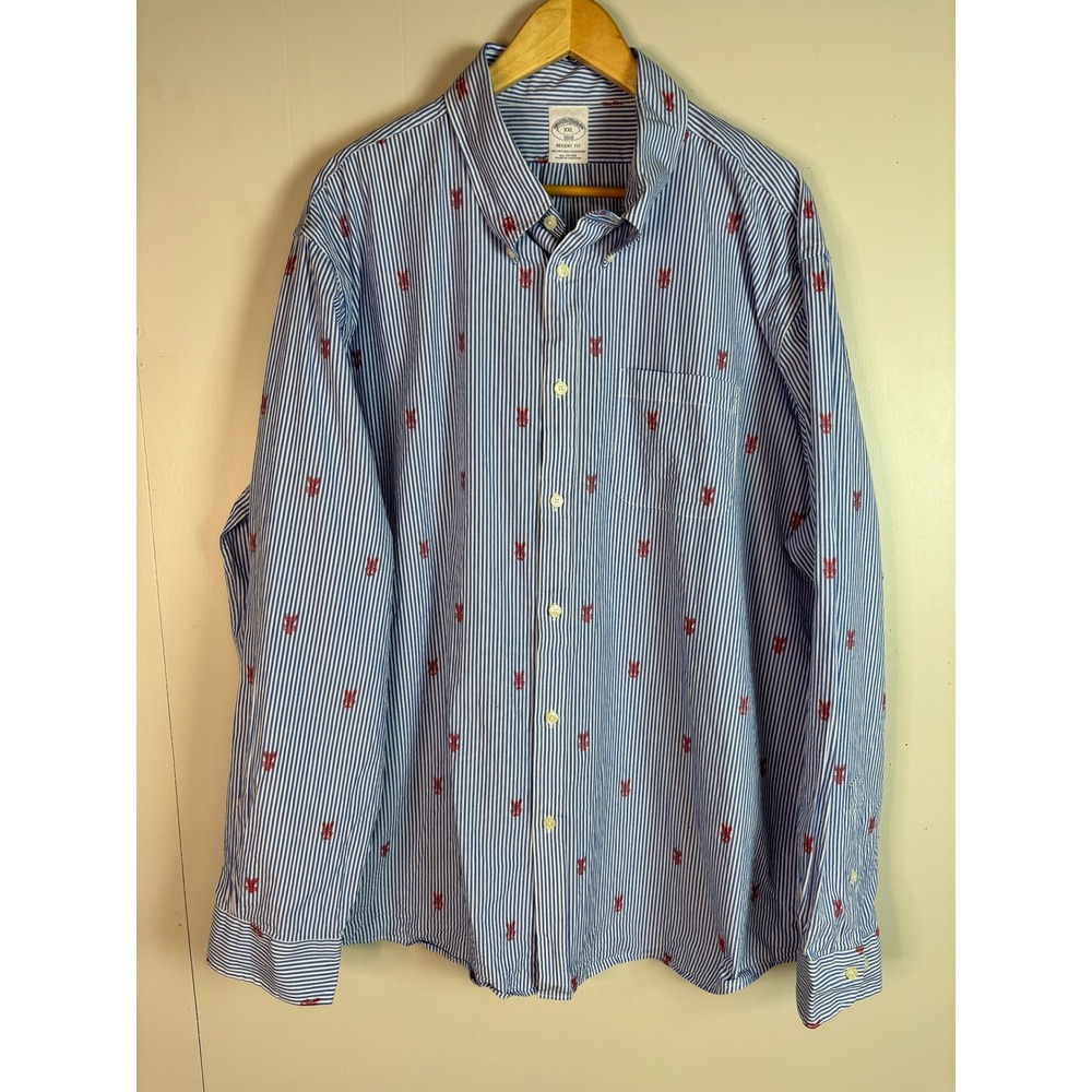 Brooks Brothers Button Down Shirt XXL Blue Striped Lobster Regent Fit Mens